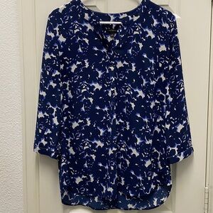 Talbots Navy and White Floral Top